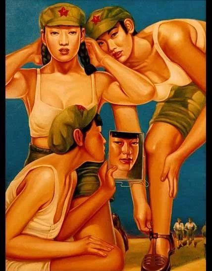 中国女兵油画图片，展现英勇形象与艺术魅力，中国女兵英勇形象与艺术魅力油画欣赏
